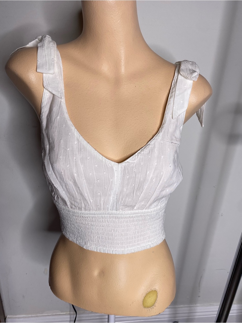 Hollister White Tie-Shoulder Smocked Crop Top